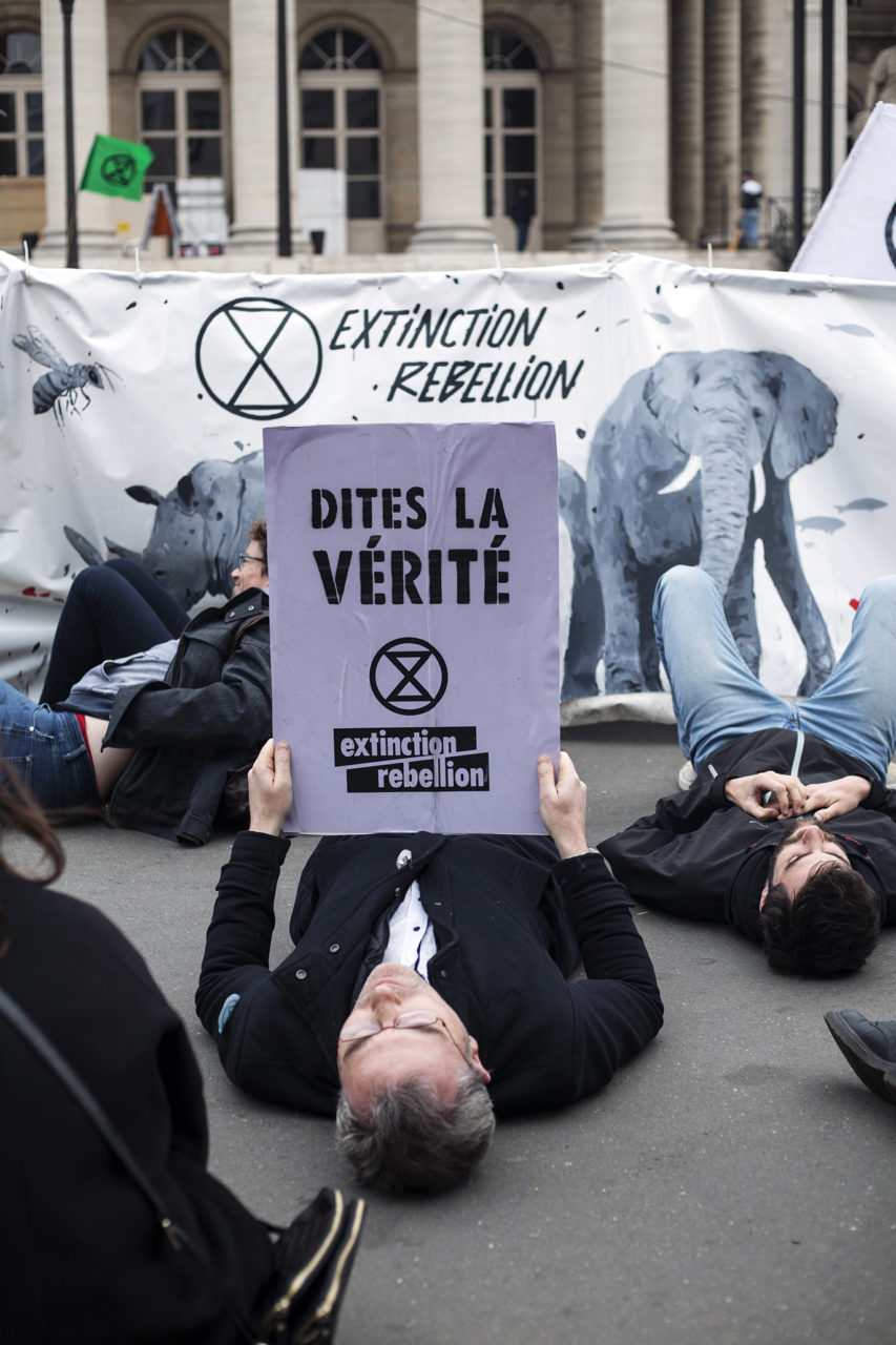 24 mars 2019, place de la Bourse à Paris, die in initié par le mouvement écologiste "Extinction Rebellion".